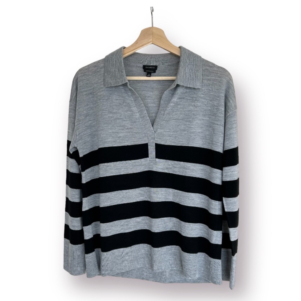TALBOTS Merino Wool Women's Striped Collared Sweater S